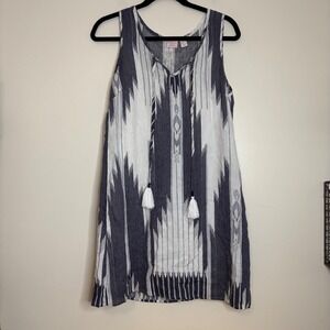 St. Tropez West Linen Sleeveless Dress Striped‎ Tassel Boho Summer